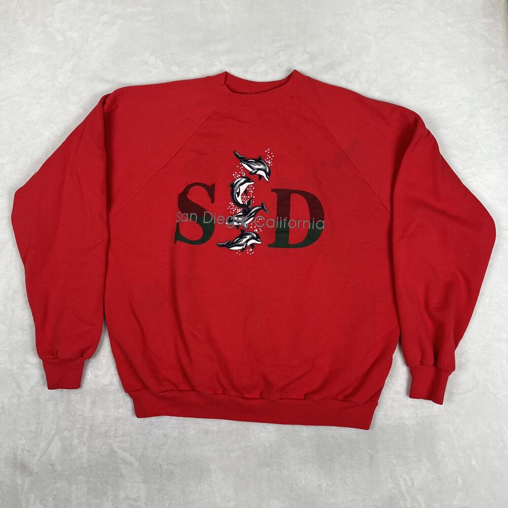 Vintage San Diego Dolphins Fleece Sweatshirt Mens 2XL Red Graphic 90s Hanes